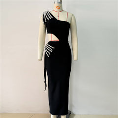 One Shoulder Hollow Out Cutout out Bandage Dress Diamond Elegant Evening Dress Party Dress