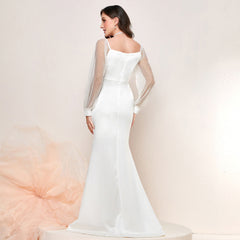 French Elegant Mesh Stitching Sleeves Fishtail Dress Gift