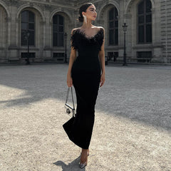 Tube Top Dress V-neck Woolen Fishtail Swing Dress