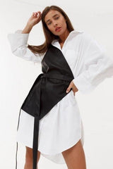 PU leather black lace-up dress