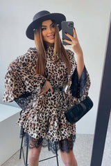 Leopard Trumpet Lace Short Dress