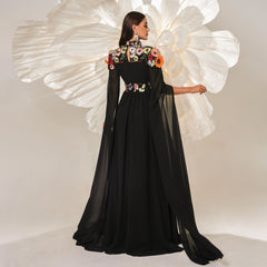 High End Turtleneck Long Cocktail Embroidered Evening Dress Bridesmaid Dress Waist Controlled Large Hem