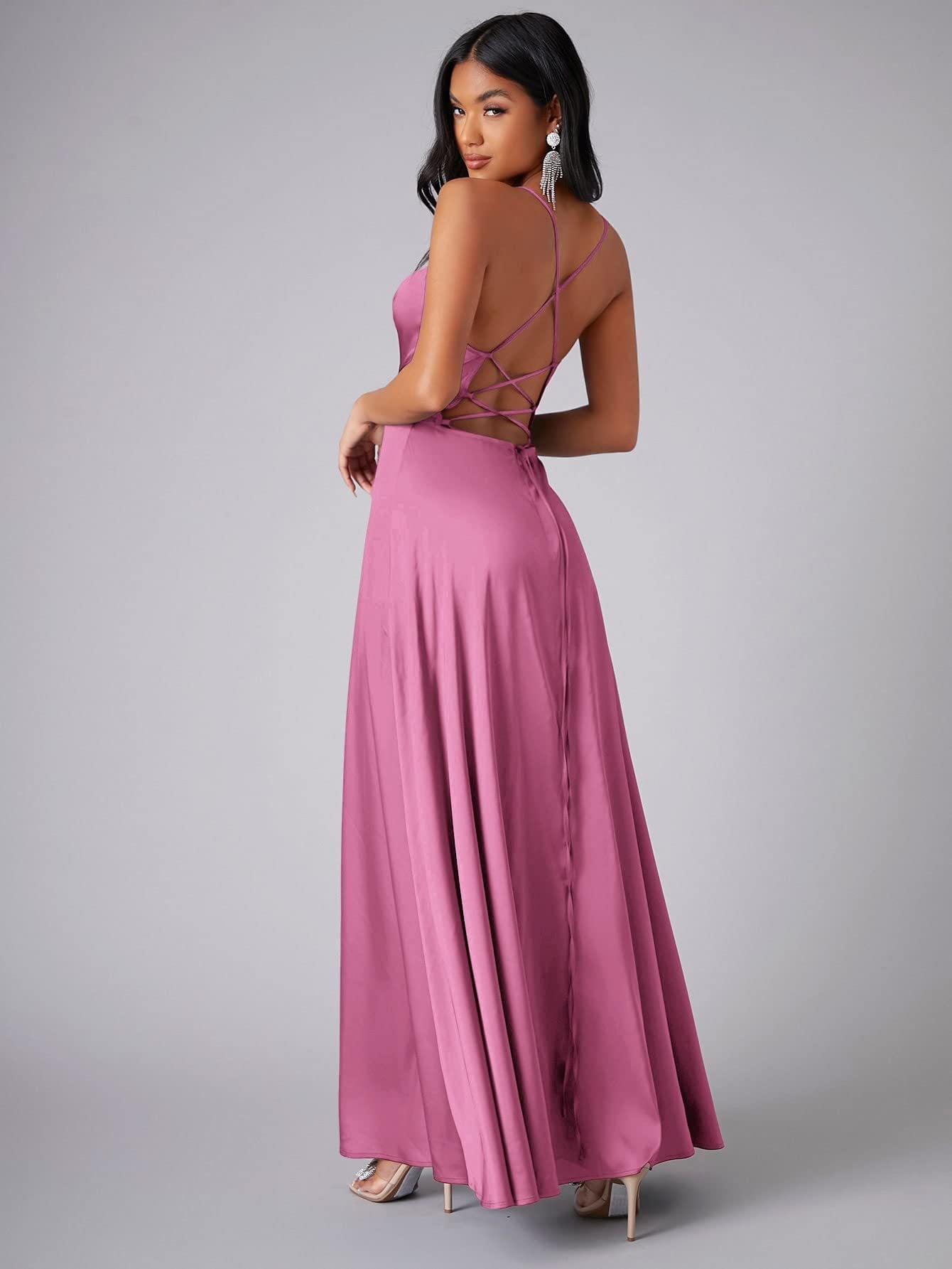 Lola High Stylish Slit Satin Dress