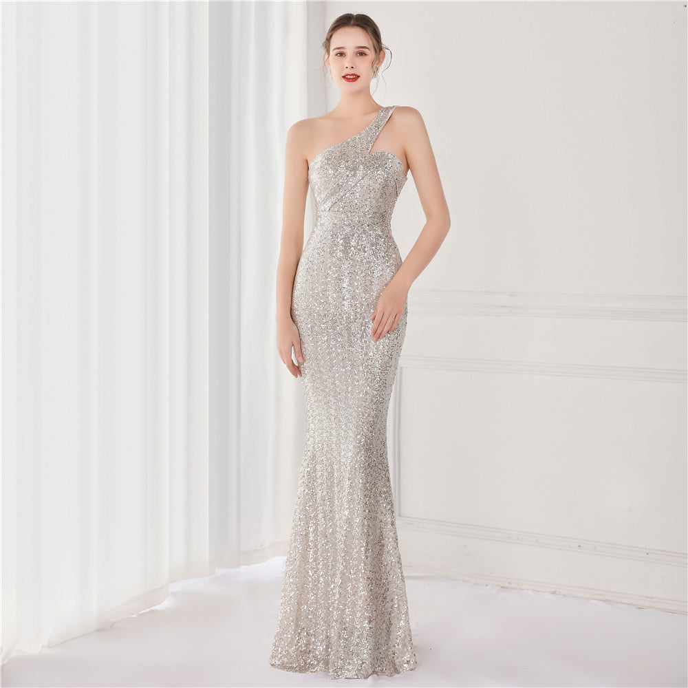 Victoria Formal One-Shoulder Sequined Fishtail Dress - Lady Occasions