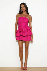 Pleated Solid Color Dress All Match Slim Tube Top Cake Dress