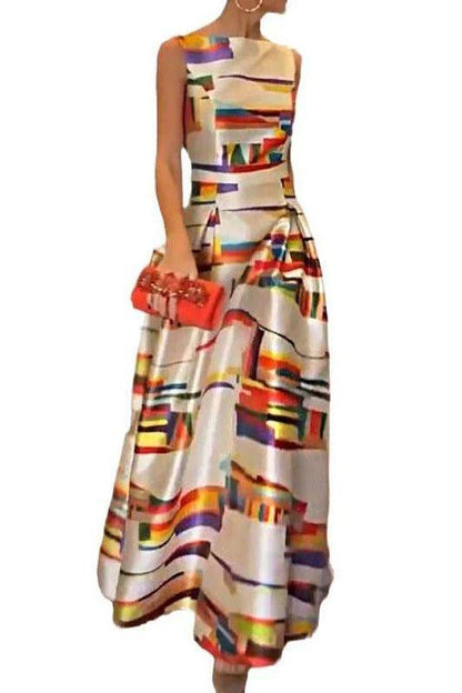Printed Waist Slim Fit Sleeveless Casual Dress
