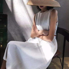 Sleeveless Vest Suspender Midi Dress