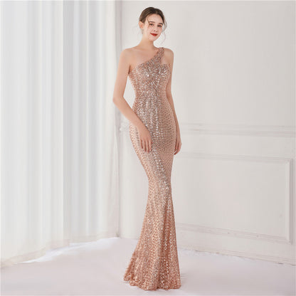 Victoria Formal One-Shoulder Sequined Fishtail Dress - Lady Occasions