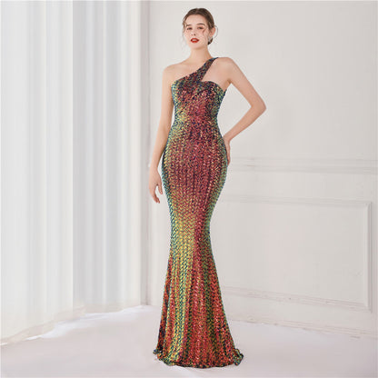 Victoria Formal One-Shoulder Sequined Fishtail Dress - Lady Occasions