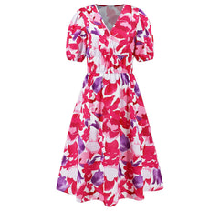V Neck Bohemian Printed Dress A Line Dress