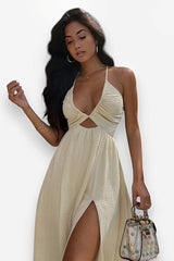 Beige Chest Wrap summer Dress
