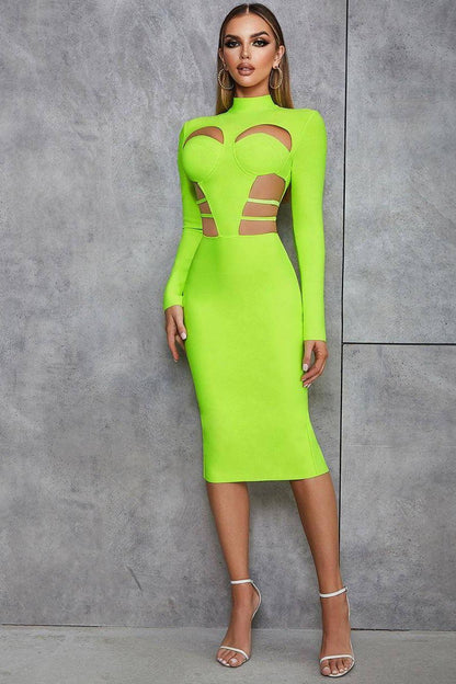 Sexy retro hollow back slit slim long-sleeved dress