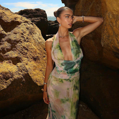 Backless Halter Maxi Dress