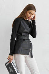 PU leather black lace-up dress