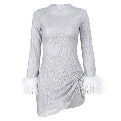 fine glitter long sleeve sexy slit dress