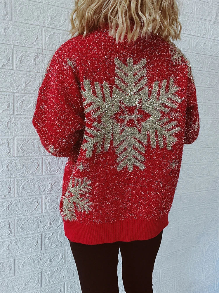 Shiny Loose O-Neck Christmas Sweater - Autumn/Winter Fashion