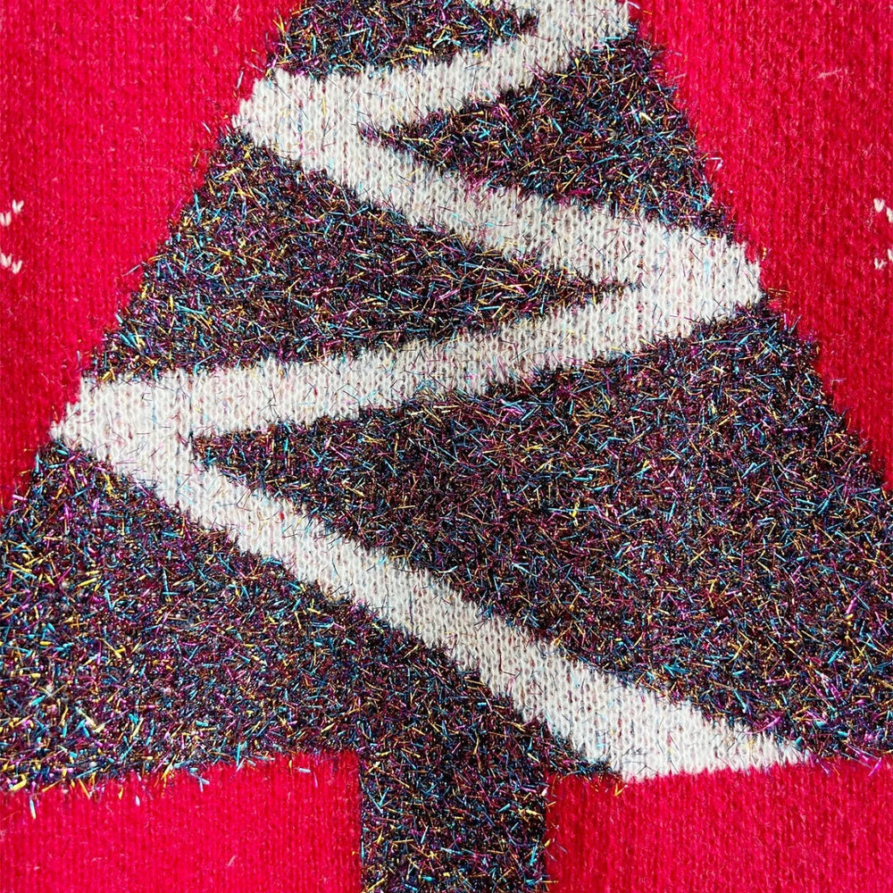 Gold Thread Flocked Round Neck Long Sleeved Loose Knit Pullover Christmas Sweater Sweaters-L