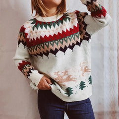 Thicken Raglan Sleeves Elk Christmas Tree Gold Pullover New Year Sweater Sweaters-L