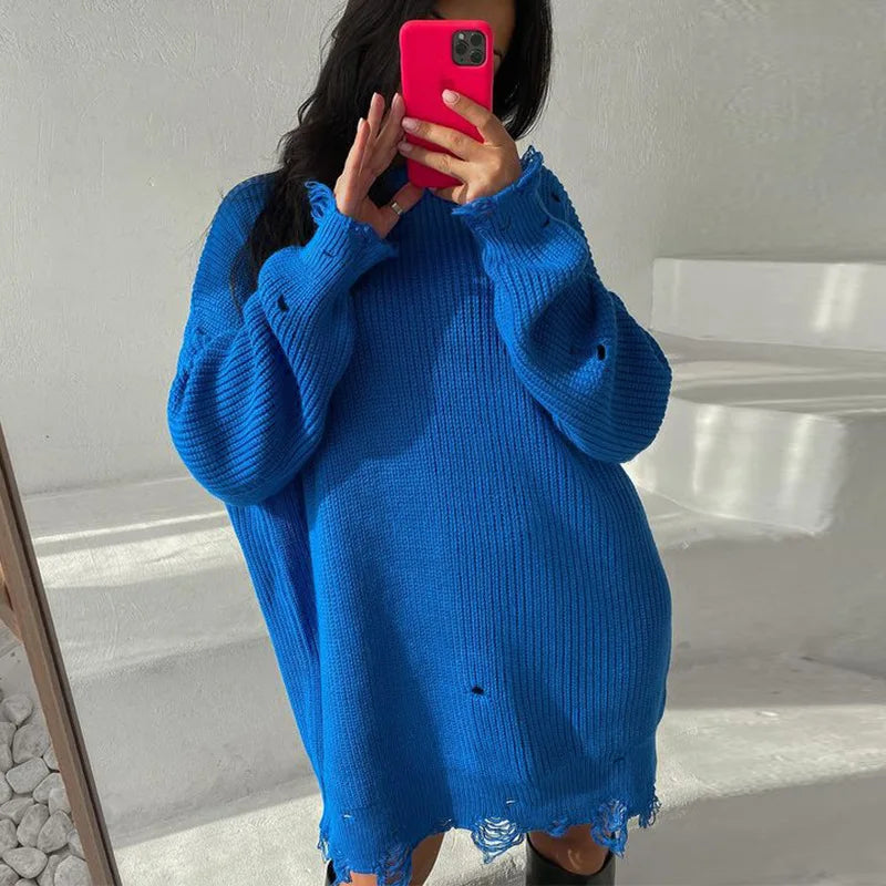 Oversized Casual Sexy Club Y2K Women Knitted Green O Neck Christmas Sweater Blue / S Sweaters-L