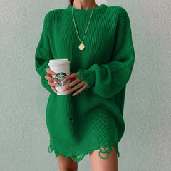 Oversized Casual Sexy Club Y2K Women Knitted Green O Neck Christmas Sweater Green / S Sweaters-L