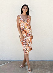Neck Tropical Print Dress