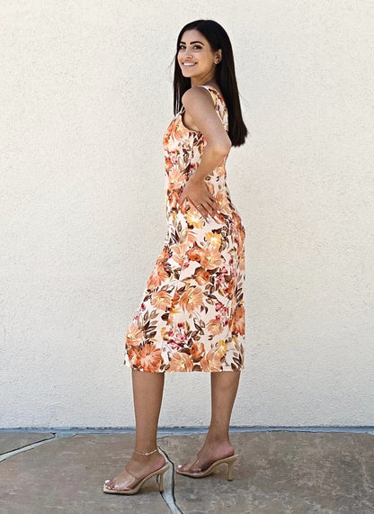 Neck Tropical Print Dress
