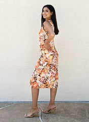 Neck Tropical Print Dress