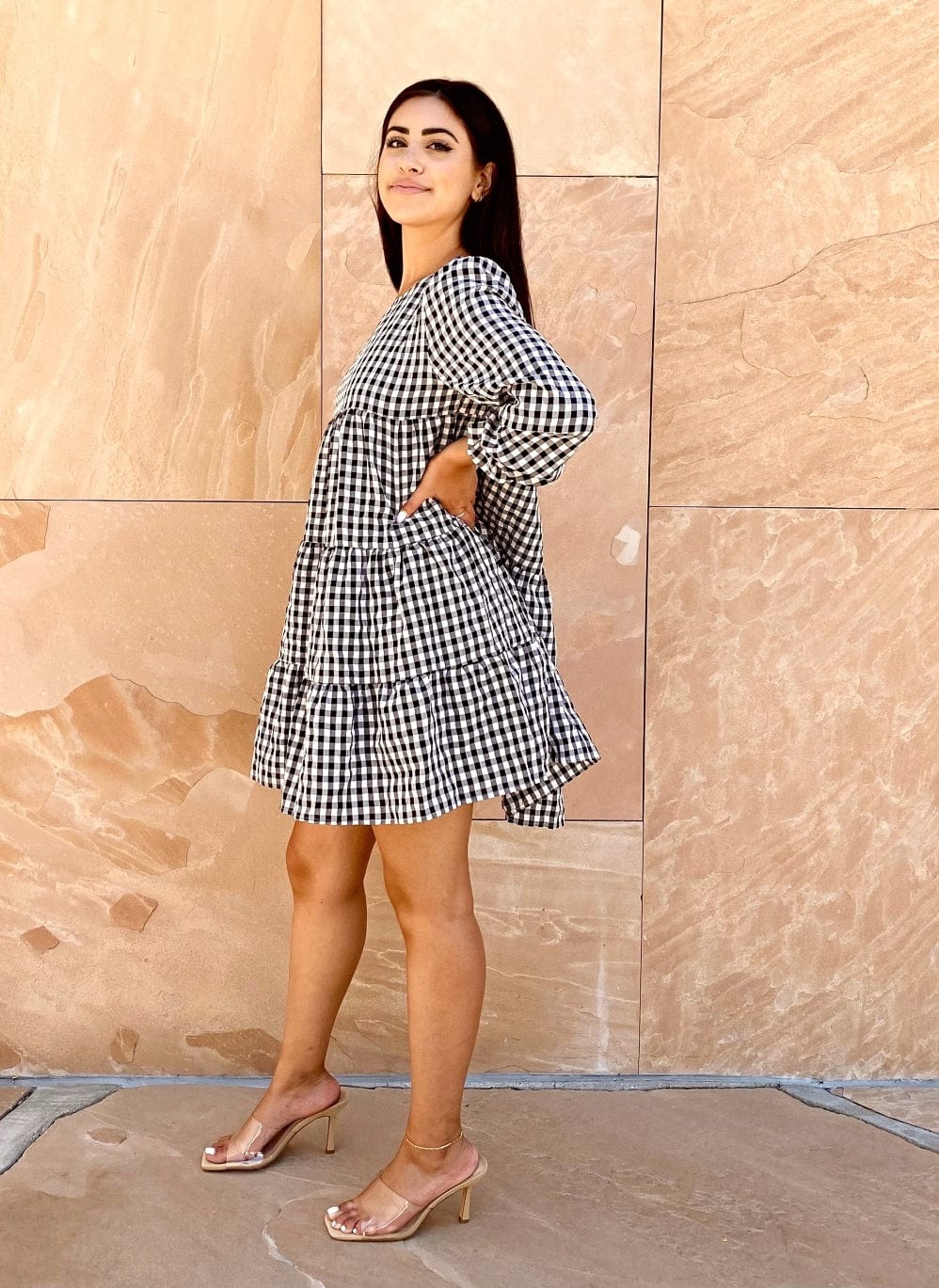 Gingham Long Sleeve Dress