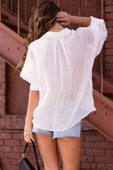 Pleated Long Sleeve Loose Blouse
