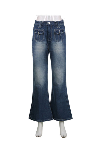 Pocketed Low-waisted Flares Jeans