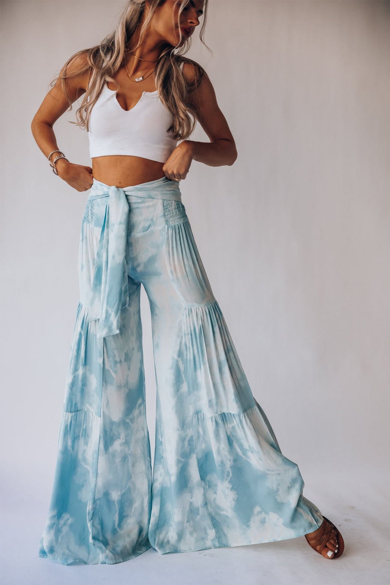 Printed Wide Leg Long Pants