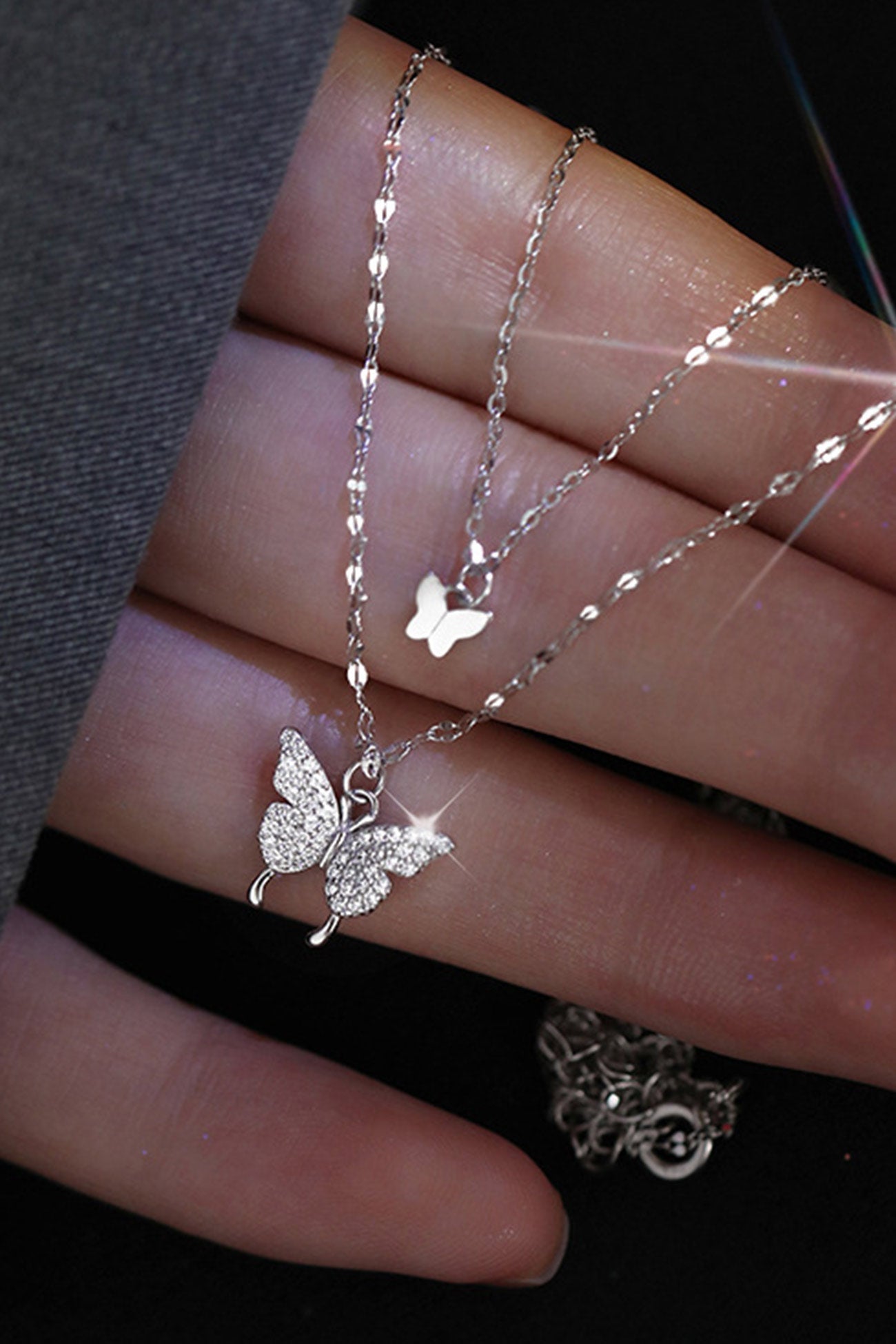 Pure Silver Double Layer Butterfly Necklace