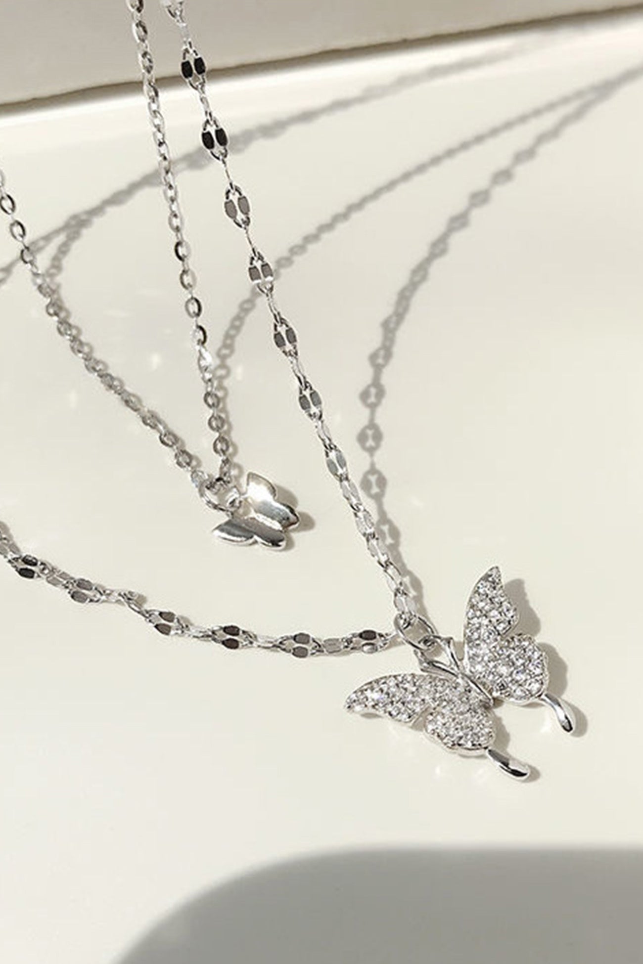 Pure Silver Double Layer Butterfly Necklace