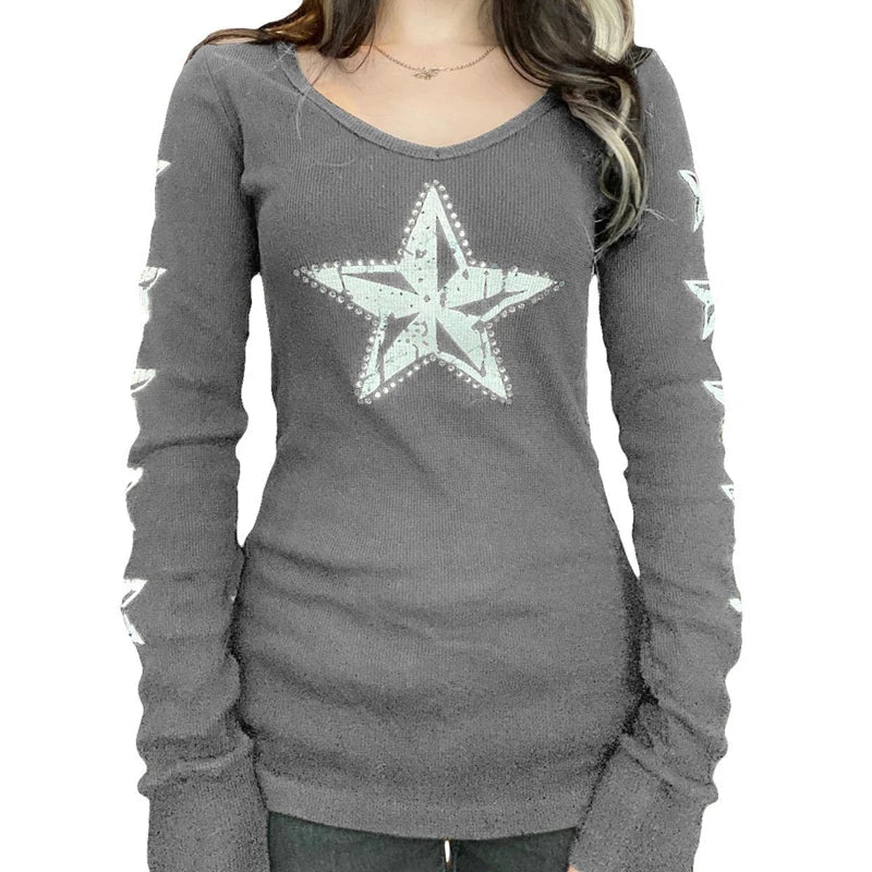 Rhinestone Graphic Knit Top black 10 / S