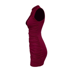 Round Neck Long Sleeved Dress Fall Cutout Pleated Hip