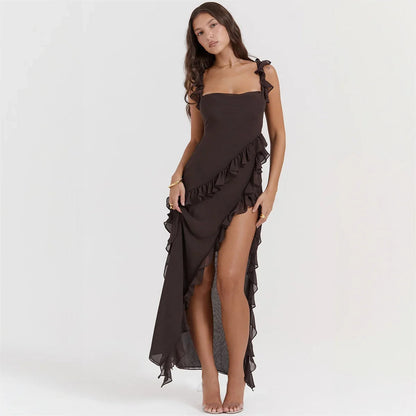 Elegant Maxi Dress with Backless Split - Chiffon Christmas Party Dress