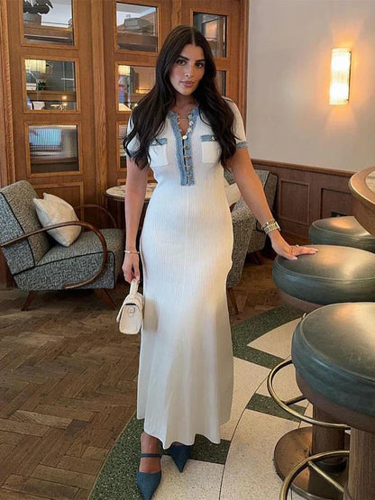 Pleated Knit Maxi Dress