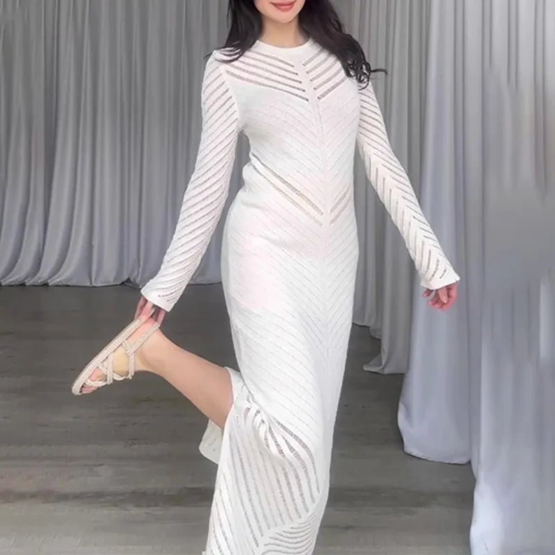 Sleeveless Patchwork Knit Maxi Dresses