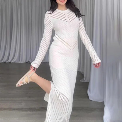 Sleeveless Patchwork Knit Maxi Dresses