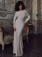 Solid Long Sleeve Irregular Splice Long Dress