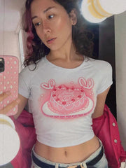 Cake Print Y2k Crop Top T-shirt t-shirt-250223