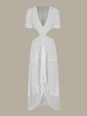 Deep V-Neck Tassel Long Party Dress