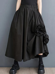 Vintage Floral Loose Midi Skirt Black / One Size