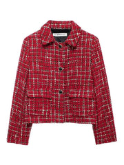 Plaid Lapel Coat and Side Zipper Short Suit