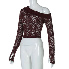 Summer Lace Hollow Out Off-Shoulder Cropped T-Shirt