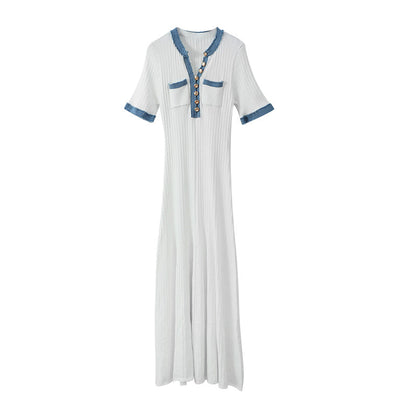 Valentina | V-Neck Pleated Knit Maxi Dress - HELLA TREND