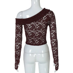 Summer Lace Hollow Out Off-Shoulder Cropped T-Shirt