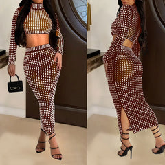 Rhinestone Strapless Top and Long Skirt Set