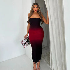 Strapless Black-Red Gradient Long Dress