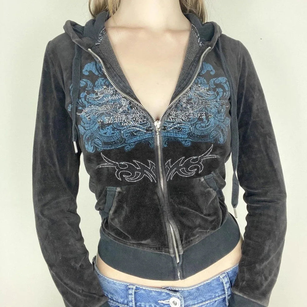 Dark Sparkling Zip Sweater Hoodie Black / S